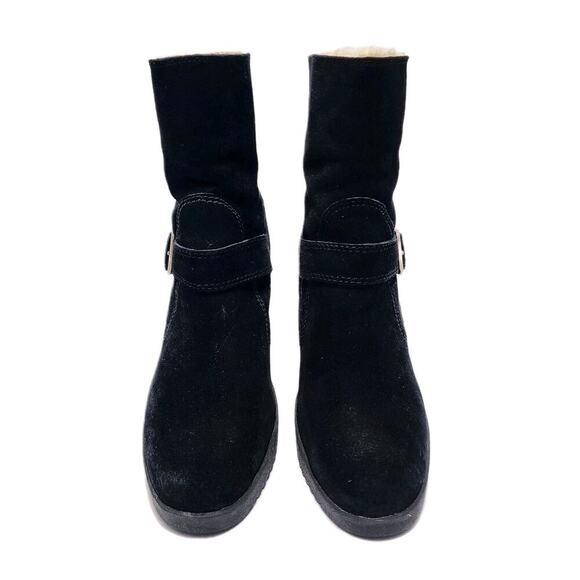 UGG Gissella Womens 10 Black Suede Shearling Lined Wedge Mid Calf Ankle Boots - Picture 4 of 9